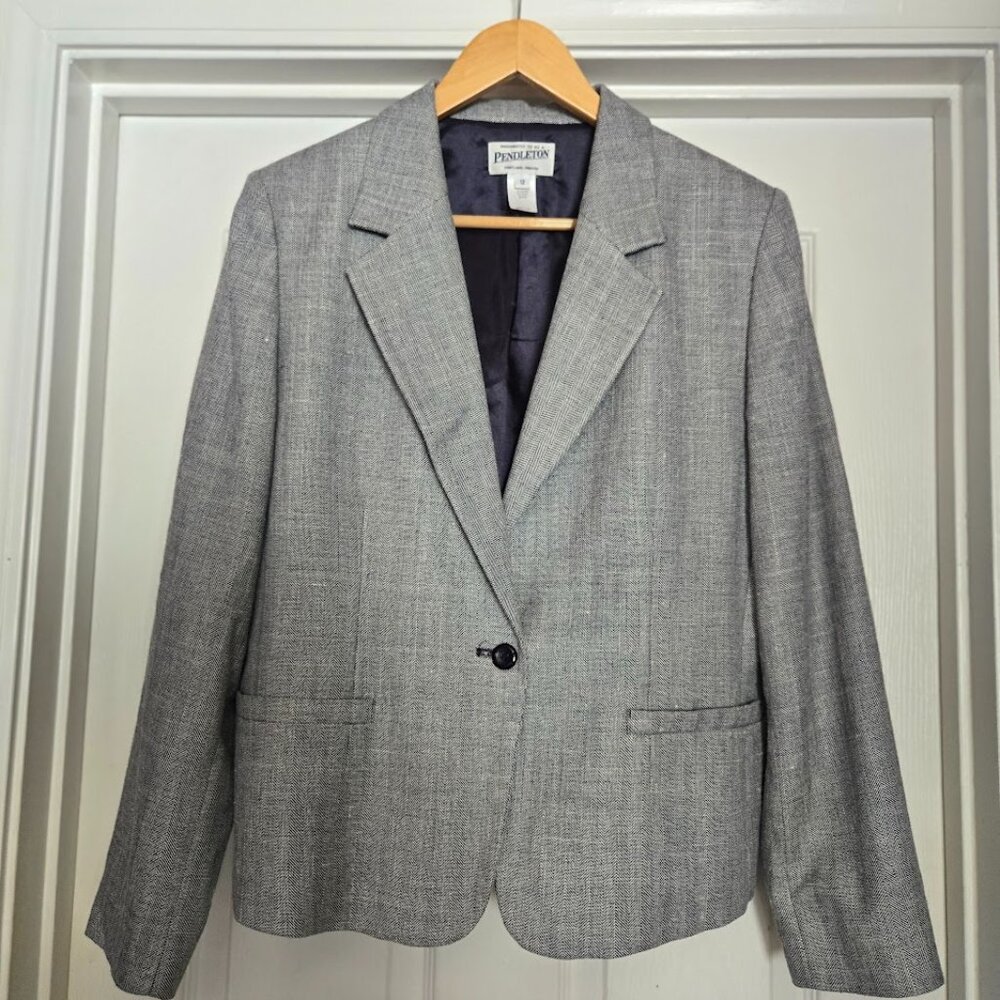Pendleton Gray Herringbone Wool‎ Silk Blazer 12